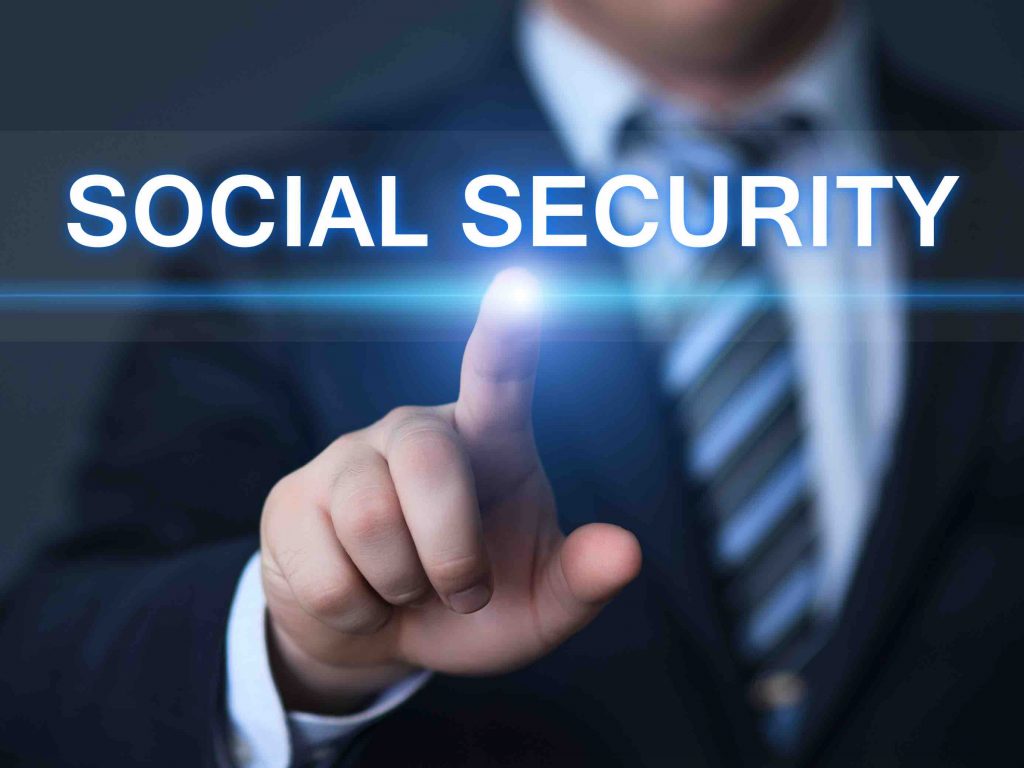 Businessman pointing to social security on screen