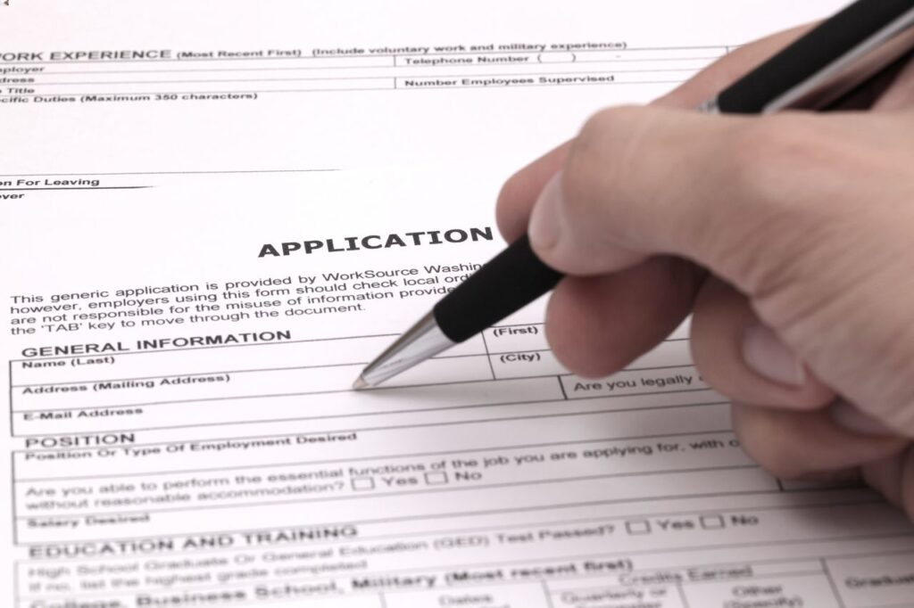 Filling out an application form